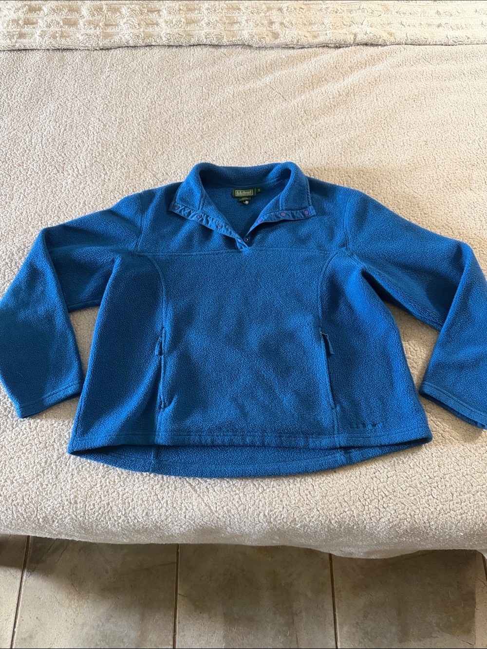 L.L. Bean Vintage Women's Bright Blue Quarter-Snap Fleece Pullover XL